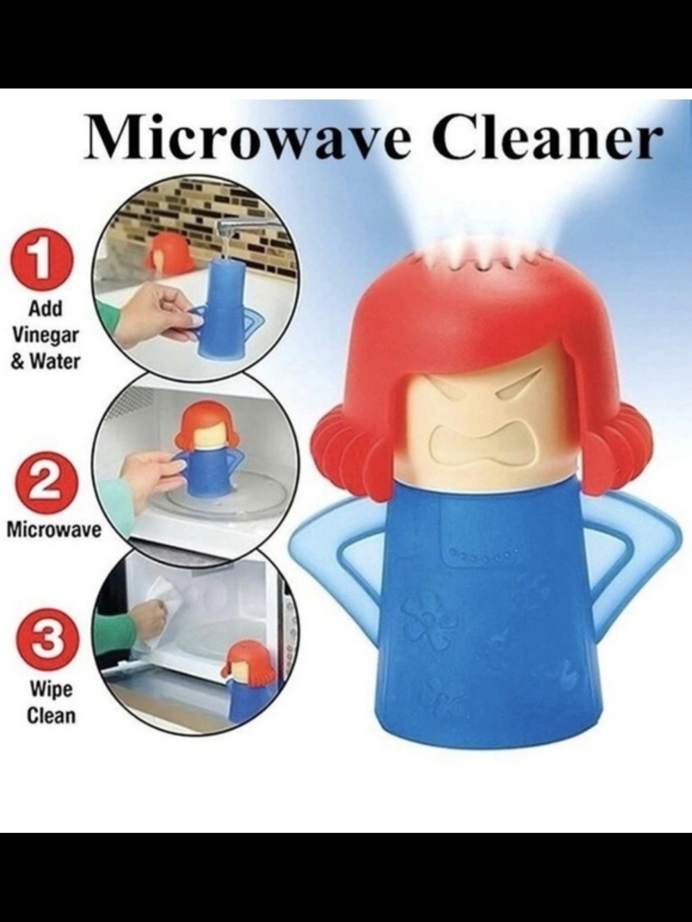 Microwave Steam Cleaner - Red and Blue Angry Doll Design